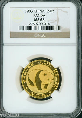 1983 GOLD PANDA 50Y NGC MS68 MS-68 CHINA 1/2 Oz. 50-YUAN YN !!!!!! - Image 1 of 2