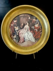Patter G.B. Florence Italy ANT VTG Round Wood Frame Print Meeting At The Garden - Picture 1 of 10