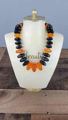 Collar Lucite Acrílico Vintage Naranja Negro Grueso Declaración Cierre Magnético  Foto 1 de 4