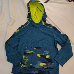 RUSSELL ATHLETIC Size 5-6 Boys Tech Fleece Hooded Sweatshirt/Jacket, Blue, Green - Picture 1 of 16