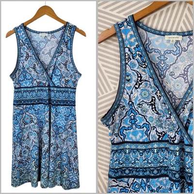 Max Studio Kleid XL Party Stretch Geometrisch Blau Knielang Surplice Y2K - Bild 1 von 4