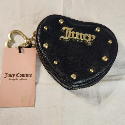 Monedero Juicy Couture negro en forma de corazón monedero tachuelas doradas corazón llavero Foto 1 de 4