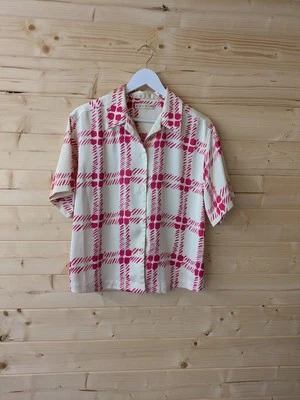 Marni x Uniqlo Pink Ivory Satin Button up Short Sleeve Oversized Blouse Small - Image 1 of 4