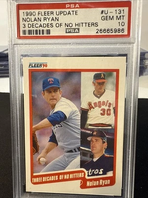 1990 Fleer Update 3 Decades Of No Hitters - Nolan Ryan - PSA 10 - Image 1 of 2