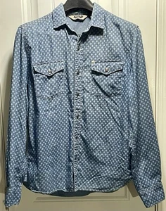Salt Valley Western Shirt Mens Medium Blue Long Sleeve Button Down Cowboy Cotton - Picture 1 of 18