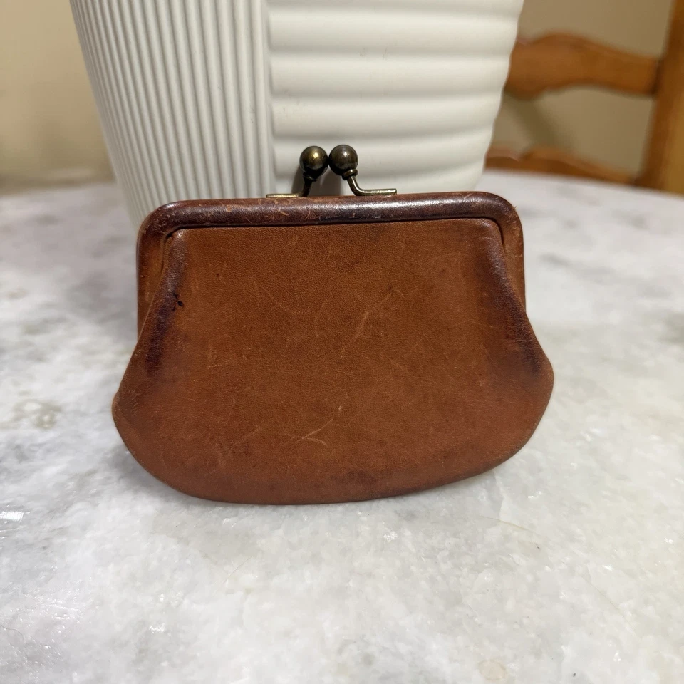 Cartera Coach Vintage Cuero Marrón y Latón Kisslock Cambio Monedero # 7155 Foto 1 de 4