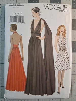 Sz 14-16-18 Vogue Evening Formal Dress Halter Top Sash Sewing Pattern UCFF 7521 - Image 1 of 2