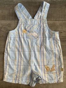 Vintage Classic Pooh Disney Blue Plaid Overalls Size 6M - Picture 1 of 6