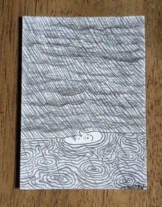 Original Fantasy ACEO Face In Water Rain Surreal Miniature Pencil ATC Drawing  - Picture 1 of 5