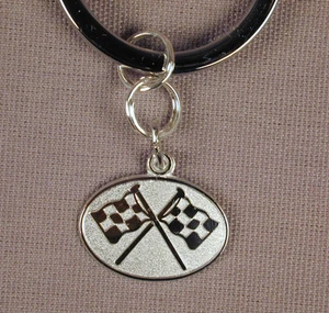Sterling Silver Racing Flags Charm Key Ring Engravable Free U.S. Shipping - Picture 1 of 3