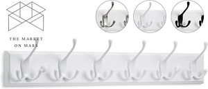 LARHN Garderobenhaken Weiß - Garderobenleiste Weiß Mit 6 Haken - 59 Cm - Kleider - Bild 1 von 8