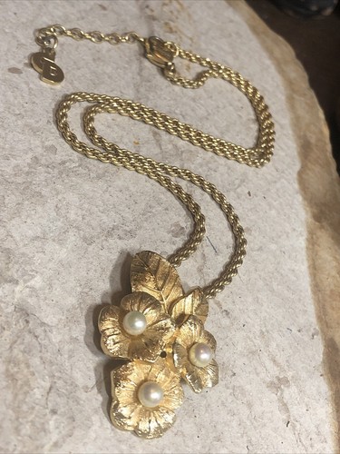 DIOR Rara Collana Choker Corda Perla Corda Oro Tre Foglie Oro 15 4g