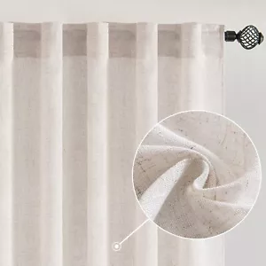MIULEE White Linen Curtains 120 Inches Long for Bedroom Living Room, Soft Thick - Picture 1 of 7