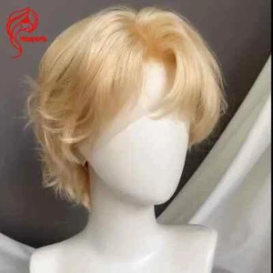 Pelucas de niño rubio cabello humano brasileño Remy natural ondulado 13X4 encaje frontal peluca corta - Imagen 1 de 9