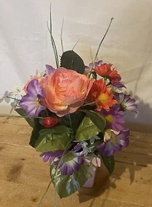 Silk Floral arrangement 8”x8” Pink flower pot spring flowers - Picture 1 of 6