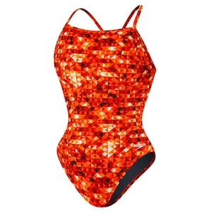 NEW* Speedo Athletic Swimsuit RACING $79 GIRLS 8 24 Orange Nano Fracture Flyback - Picture 1 of 2
