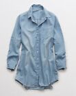 Aerie Denim Chambray Long Sleeve Button Up Shirt, Size Xs, Brand New With Tags
