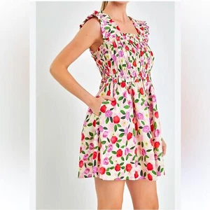 English Factory Tuckernuck Womens Floral MINI DRESS Large Smocked Spring Ruffled - Picture 1 of 11