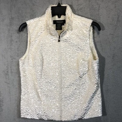PECK & PECK WOMEN CREAM FAUX FUR ZIP UP SLEEVELESS VEST SZ 4 - Image 1 of 4