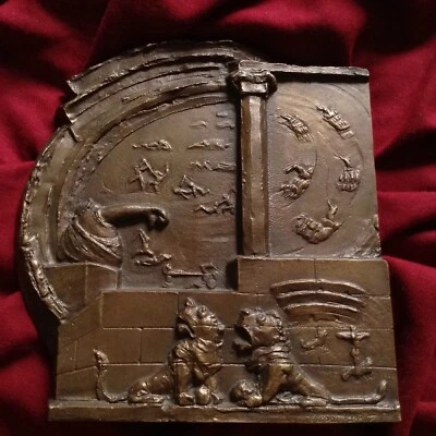 Antique Gladiator Fight Spartacus Rome Hungary Bronze Sculpture Medal Horse Race - Image 1 of 4