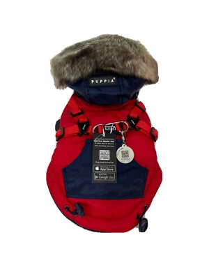 Abrigo chaqueta de diseñador PUPPIA para perro pequeño cuello de piel sintética arnés incorporado Orson Foto 1 de 4