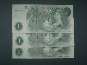 ** Tres billetes consecutivos nítidos 'NEF' £1 Fforde 1967****** - Imagen 1 de 5