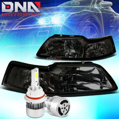 FARO CARCASA AHUMADA + ESQUINA TRANSPARENTE + LED BLANCO 9007 OCULTO CON VENTILADOR AJUSTE 99-04 MUSTANG Foto 1 de 4