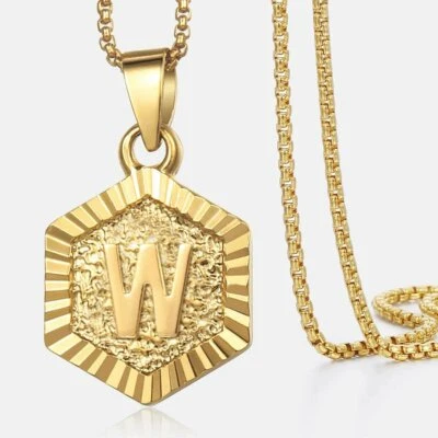 Collar Colgante Hexágono A-Z Chapado en Oro 14k Inicial Letra 18"-22" Hombre Mujer Foto 1 de 4