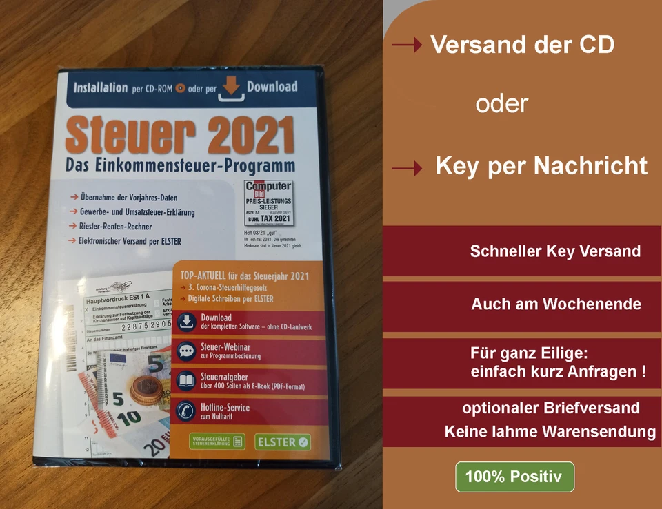 Aldi Steuer 2021 Steuersoftware nur Key Code per E-Mail oder Versand - Bild 1 von 1