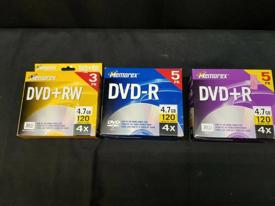 3 Packs ALL NEW Memorex DVD Lot: (1) 3 Pk DVR+RW (2) 5 Pk DVD-R & (3) 5 Pk DVD+R - Image 1 of 4