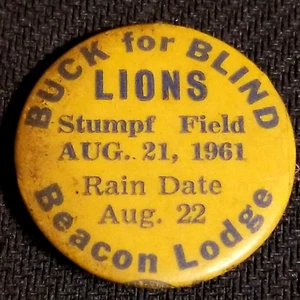 Vintage Pinback Button Buck for Blind LIONS Stumpf Field 1961 Beacon Lodge BU181 - Picture 1 of 6