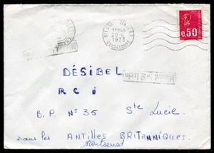 GUADALUPE (23726): 1973 "Missent to St.Lucia" Cubierta - Imagen 1 de 2