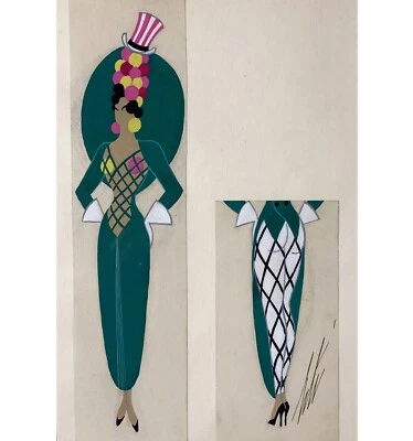 Diseño de vestuario gouache de principios del siglo XX "Tío Sam" de Erté Foto 1 de 4