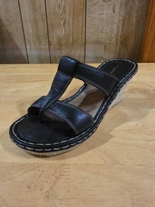Womens HUSH PUPPIES Sunshine Black Leather Wedge Heel Strappy Sandals - UK 5 - Picture 1 of 6