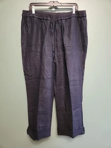 Ellen Tracy Company Navy Linen Drawstring Pants Large Pull ON Crop Wide Relaxed - Picture 1 of 7