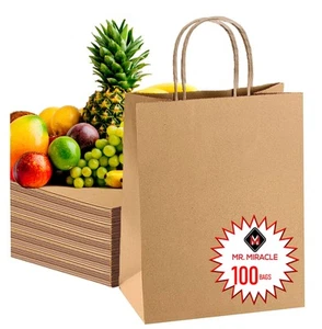 57 Lb Large Kraft Paper Grocery Bags with Handles - 50 Count 12 x 17 x 7 - Du... - Picture 1 of 6
