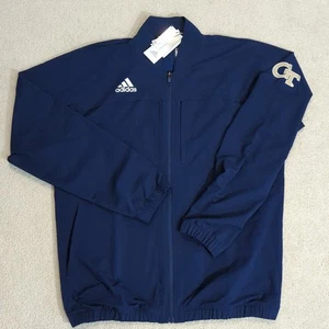Adidas Georgia Tech Yellow Jackets Full Zip Jacket Mens M Blue Pocketed HN9653 - Picture 1 of 14
