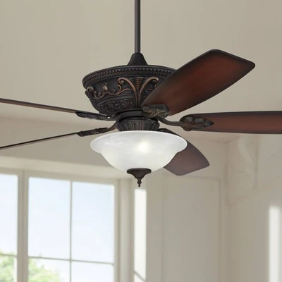 60" Casa Montego Bronze Alabaster Glass LED Pull Chain Ceiling Fan - Image 1 of 4