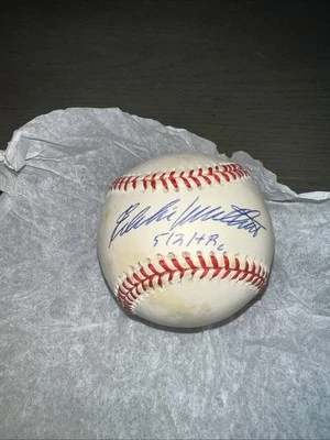 Eddie Mathews Signed Rawlings Baseball JSA COA Braves Inscribed 512 HRs - Image 1 of 4