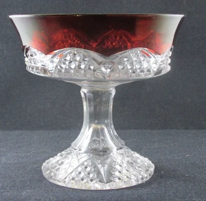 1890S EAPG RUBY STAIN 5IN JELLY COMPOTE CLEAR GLASS DUNCAN MILLER BUTTON ARCHES - Picture 1 of 4