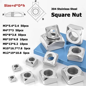 5/50pcs M3 M4 M5 M6 M8 M10 M12 304 A2-70 Stainless Steel Square Nut DIN557 - Picture 1 of 4