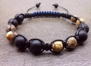 Bracciale Uomo Pietra Perline Intrecciate Corda Regolabile Charm Chakra Energy Surfer Boho - Foto 1 di 2
