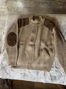 Cabelas Outfitter Series Mens Large Full Zip Lambs wool Sweater Brown Australia - Picture 1 of 7