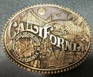 California Award Design Medaillen geschwungene Gürtelschnalle versilbert Vintage - Bild 1 von 7