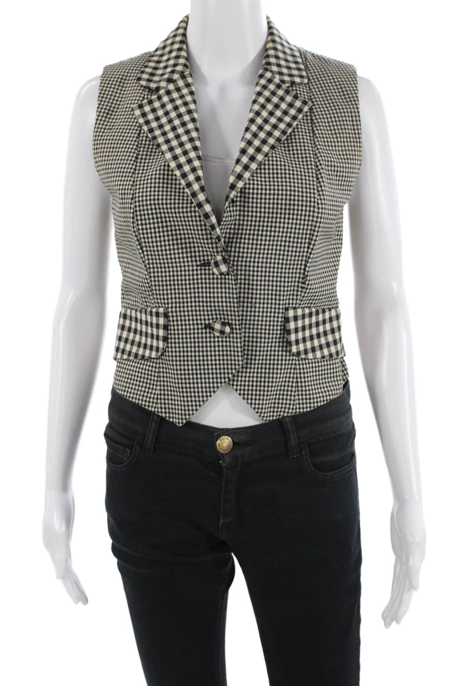 Chaleco Moschino Barato y Chic Mujer Beige Cuadros Lana Cuello Botón Talla 6 Foto 1 de 4