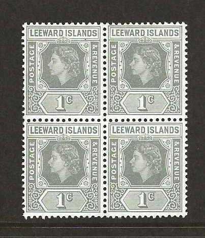 LEEWARD ISLANDS, QEII 1954 1c GRIS SG 127, MNH BLOQUE 4 CAT £5 Foto 1 de 1