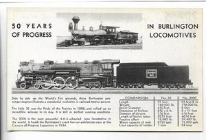 50 YEARS OF PROGRESS BURLINGTON LOCOMOTIVES,CENTURY OF PROGRESS~CHICAGO,IL 1934 - Picture 1 of 1