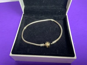Pandora Snake Chain Bracelet 14k Gold Barrel Clasp Sz8 - Picture 1 of 5