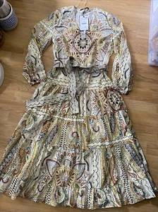Zara Paisley Long Sleeve Summer MIDI Dress Size L More Like M Bnwt - Picture 1 of 7