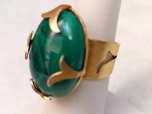 VTG ARTISAN VERMEIL 18K GOLD OVER 925 SILVER MALACHITE RING SZ 6.5 ADJUSTABLE - Picture 1 of 11